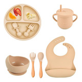 Kit Introdução Alimentar Bebê Babador Prato 8 Peças Silicone