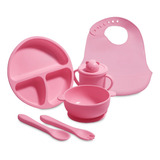 Kit Introdução Alimentar Bebê Prato Com Ventosa Babador Copo