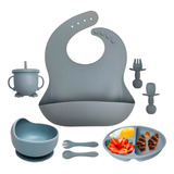 Kit Introdução Alimentar Bebe Silicone Babador Prato Ventosa