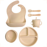 Kit Introdução Alimentar Bebê Silicone Prato Ventosa Babador
