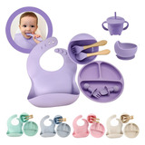 Kit Introdução Alimentar Silicone Bebê Ventosa Pratinho 8 Pç