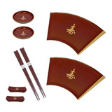 Kit Jantar Comida Japonesa 2 Pessoas Prato Leque Vermelho