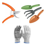 Kit Jardim Tesoura Poda Luvas Pazinha Ancinho Tramontina
