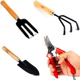 Kit Jardinagem 4pçs Pá   Gancho   Ancinho   Tesoura Poda