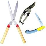 Kit Jardinagem Poda Galhos Tesoura De Poda Serrote Podador Galho De Arvores Tesourão Aparar Cerca Viva 2 KIT 3 