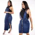 Kit Jardineira Longa + Salopete C/ Lycra E Bolso Moda Jeans