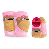 Kit Joelheira E Meia Bebe Engatinhar Infantil Bichos
