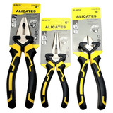 Kit Jogo 3 Alicates Universal Bico Meia Cana Corte Diagonal