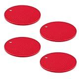 KIT Jogo 4 Peças VERMELHO Descanso Suporte Apoio Panela Quente Redondo Silicone 17cm MARAMASHOP