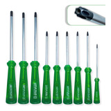Kit Jogo 9 Chaves Torx Imantada Cromo Vanádio Com Furo Guia