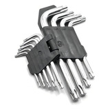 Kit Jogo 9 Chaves Torx T10 A T50 Curta Profissional Cor Prateado