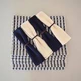 Kit Jogo Americano 100 Algodão Azul E Cru Perfeito Para Mesa Posta De Luxo 4 Lugares