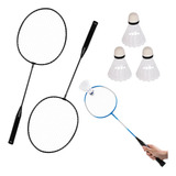 Kit Jogo Badminton 2 Raquete 3 Petecas Tênis De Quadra Praia