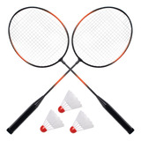 Kit Jogo Badminton 2 Raquetes E 3 Petecas Bolsa Nylon
