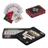 Kit Jogo Baralho Plástico Dominó Estojo Lata Profissional