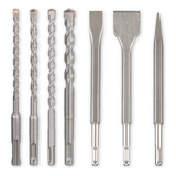 Kit Jogo Broca Talhadeira Ponteira Sds Plus Martelete 7 Pçs