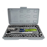 Kit Jogo Chave Catraca Reversível 40pçs Com Chave Vela 21mm