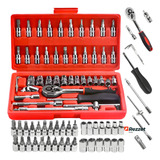 Kit Jogo Combo De Ferramentas Soquete Completo Marca Rezzet 46 Peças De Aço Crv 1 4 Chave Catraca Com Reversão Maleta Cor Vermelho