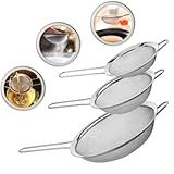 Kit Jogo Conjunto 3 Peneiras Coador Aço Inox 16 18 20cm Vesátil Durável Fácil Manuseio Suporte Para Panela Resitente A Temperatura