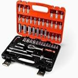 Kit Jogo De Chaves Catraca Soquete Reversível 53 Peças Aço Crv 1-4 Com Maleta E Extensor Bits Catraca - YODHE
