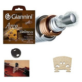 Kit Jogo De Corda Violino Giannini 4/4 + Cavalete + Surdina