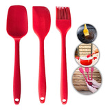 Kit Jogo De Espátula Pincel Silicone Reforçado Cozinha 3pç