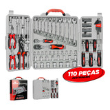 Kit Jogo De Ferramenta Maleta 110 Peças Soquete Chave Worker Cor Cinza