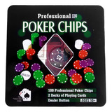 Kit Jogo De Poker Professional Chips 100 Fichas 2 Baralhos 