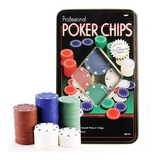 Kit Jogo De Poker Profissional Lata 100 Fichas Chips Dealer