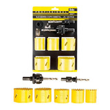 Kit Jogo De Serra Copo Bimetal 8 Peças Metal E Madeira