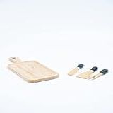 KIT JOGO DE UTENSÍLIOS DE BAMBU 3 PÇS PRETO E TÁBUA DE CORTE DE BAMBU OIKOS