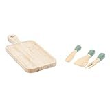 KIT JOGO DE UTENSÍLIOS DE BAMBU VERDE SÁLVIA 3 PÇS PRETO E TÁBUA DE CORTE DE BAMBU OIKOS
