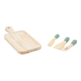 Kit Jogo De Utensílios E Tábua De Corte Em Bambu 4pç Oikos