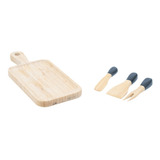 Kit Jogo De Utensílios Preto 3 Pçs E Tábua De Bambu Oikos