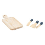 Kit Jogo De Utensílios Preto 3 Pçs E Tábua De Bambu Oikos