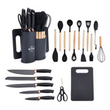 Kit Jogo De Utensílios Silicone 19 Peça Faca Tabua De Corta
