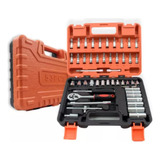 Kit Jogo Ferramentas 53 Peças Com Soquete Bits Chave Catraca Cor Preto E Laranja