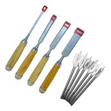 Kit Jogo Formão 4pç E Brocas Chata 6pç Madeira Profissional