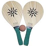 Kit Jogo Frescobol Tênis De Praia 2 Raquetes Madeira Bola
