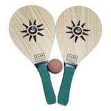 Kit Jogo Frescobol Tênis De Praia 2 Raquetes Madeira Bola
