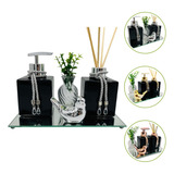 Kit Jogo Lavabo Luxo Banheiro Difusor Saboneteira C Bandeja