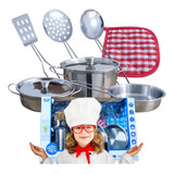 Kit Jogo Panelinhas Metal Inox Infantil Cozinha 9 Peças
