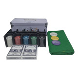 Kit Jogo Poker 200 Fichas Numerada Lata Baralho Toalha Texas