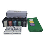 Kit Jogo Poker 200 Fichas Numerada Lata Baralho Toalha Texas