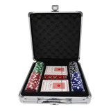 Kit Jogo Poker Maleta Alumínio 100 Fichas 2 Baralhos 5 Dados