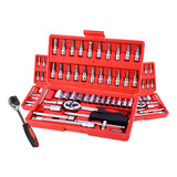 Kit Jogo Soquete Rezzet 46 Pçs Aço Crv 1 4 Catraca Chave Com Maleta Cor Vermelho