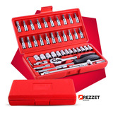 Kit Jogo Soquete Rezzet 46 Pçs Aço Crv 1 4 Catraca Chave Com Maleta Cor Vermelho