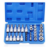 Kit Jogo Soquetes Torx 34 Peças Macho Femea 1 4 E 3 8