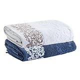 Kit Jogo Toalhas Banho- 2 Peças- Medalhão- Corttex- Algodão- Jacquard- Alta Absorção- 450g-m- - Altihaus -Branco-Marinho-
