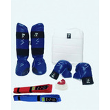 Kit karate 1par luva 1p caneleira 1torax 2 faixas 1 bucal